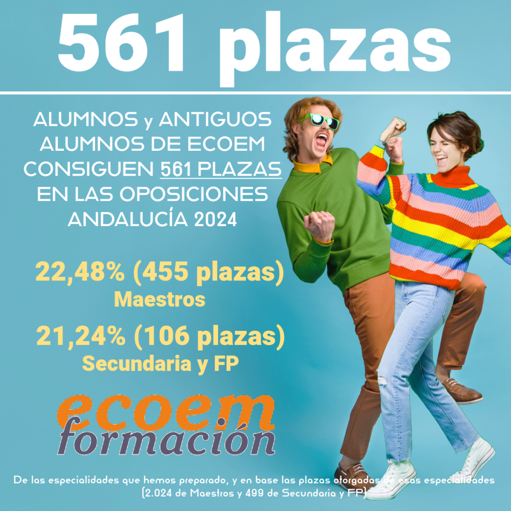 Plazas obtenidas por los alumnos de Ecoem Formación en las oposiciones 2024 a los cuerpos de maestros y profesores de secundaria y FP en Andalucía